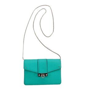 Milly Women's Small Teal Green Crossbody Purse Leather Chain Strap Clutch Bag